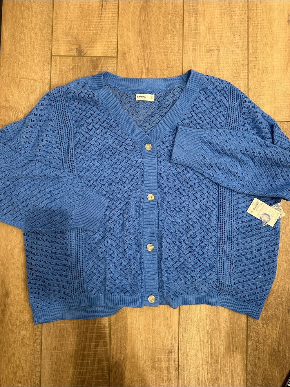 Kohl's Sky Blue Openwork V-Neck Button Cardigan